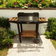 Wetterstein Tekerlekli Mangal , ahşap sehpalı ve raflı barbekü S model